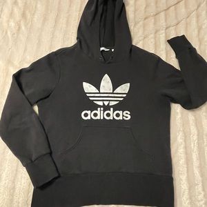 black and silver adidas hoodie sweatshirt - size large, but fits smaller.